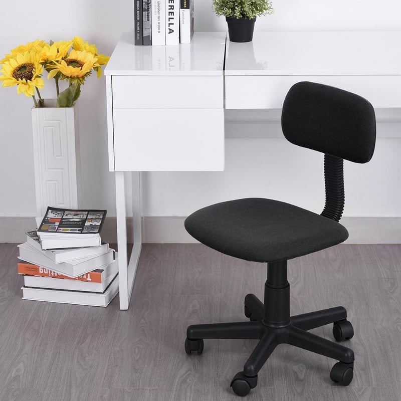 Silla De Escritorio Y Oficina Sin Ruedas Con Reposabrazos Asiento Ergonómico Tela Azul Y Metal