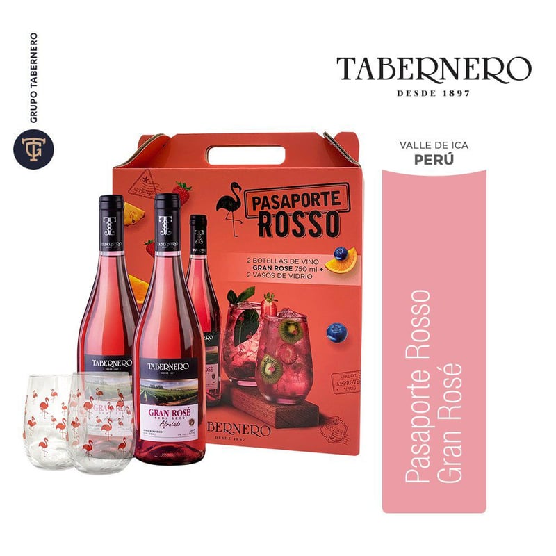 TABERNERO - Two Pack Vino Rosé 750 mL + 2 Vasos
