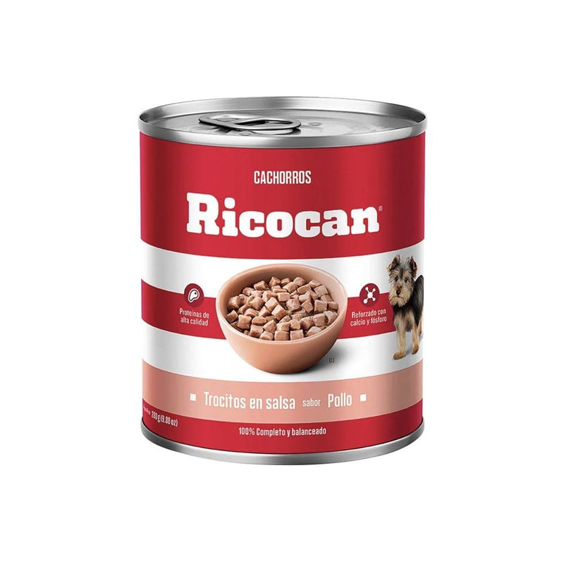 RICOCAN - Trocitos en salsa sabor pollo Ricocan para perros cachorros de 280 g