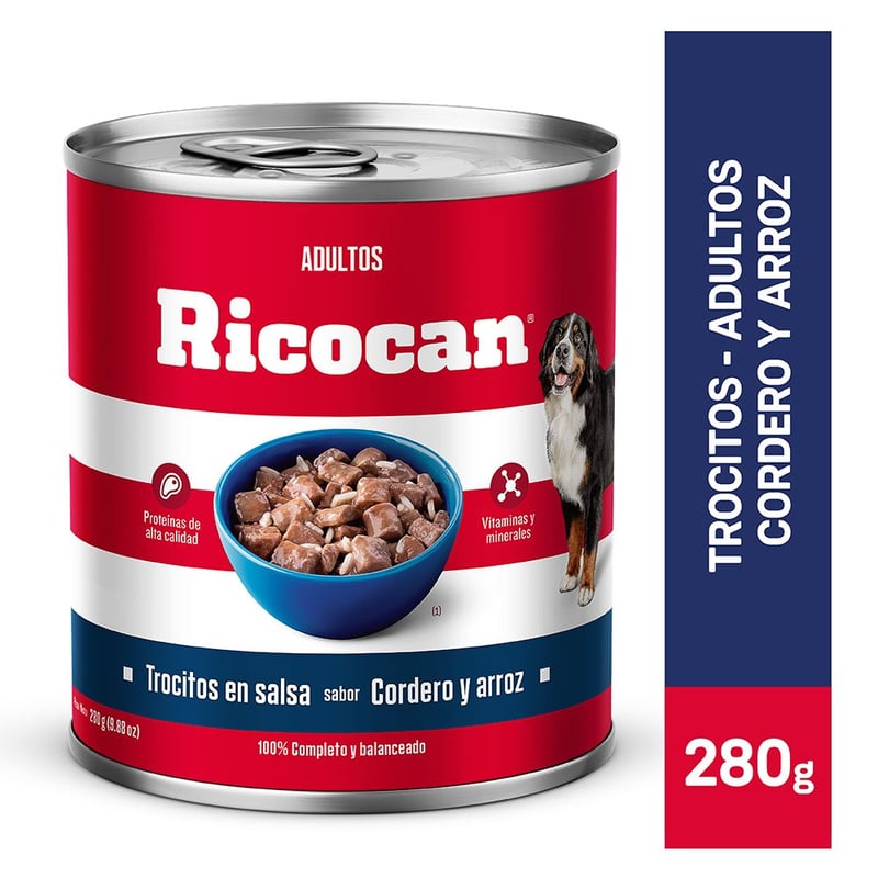 RICOCAN - Trocitos en salsa sabor cordero y arroz Ricocan para perros adultos de 280 g