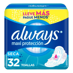 ALWAYS - Toallas higiénicas maxi protección Always 32 unidades