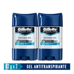 GILLETTE - Gel Invisible Antitranspirante Gillette Specialized Cool Wave 82 g, 2 Unidades