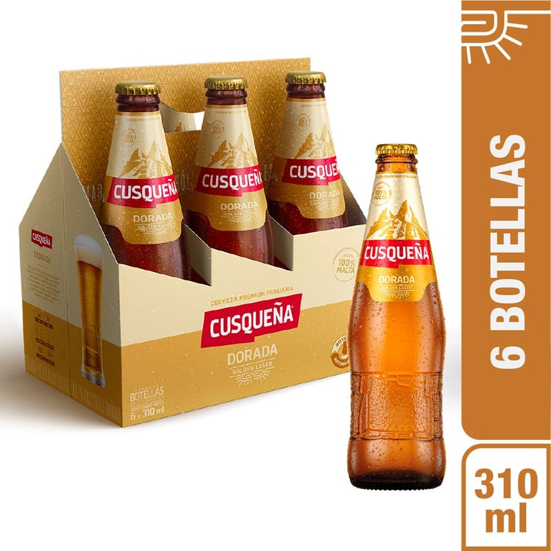 Cerveza Cusqueña Dorada Six Pack Botella 310 mL | Tottus Perú