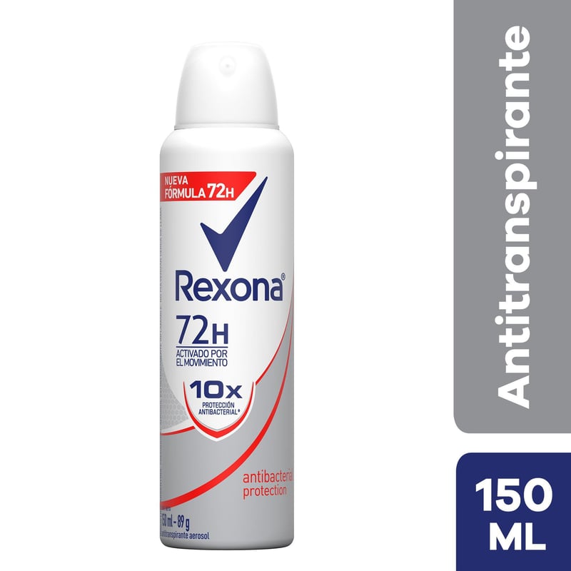 REXONA - Antitranspirante Rexona 10X Antibacterial Protección 72 horas Aerosol 150 mL