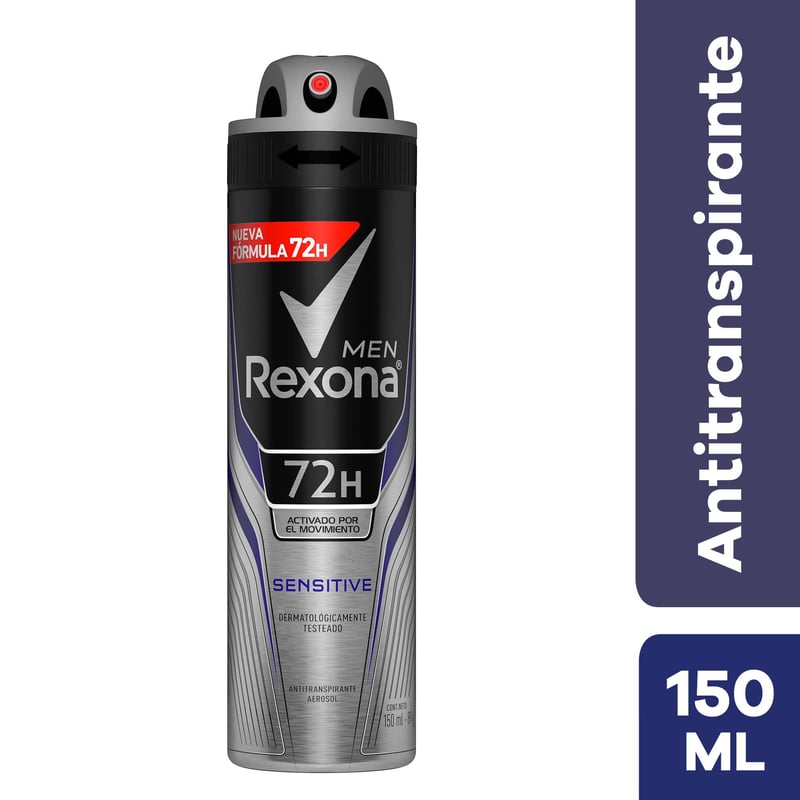 REXONA - Antitranspirante Rexona Men Sensitive 72H Aerosol de 150 mL