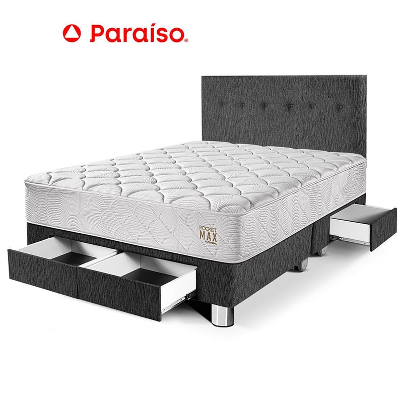 PARAISO - Dormitorio Pocket Max Con Cajones Queen Gris