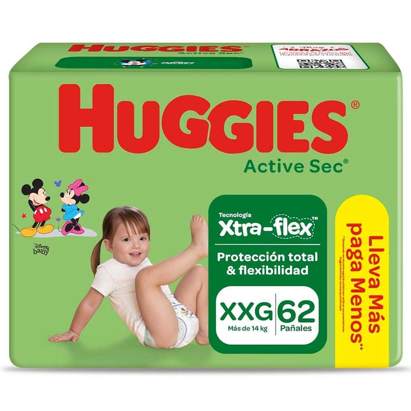 HUGGIES - Pañales Active Sec Xtra-Flex Talla XXG Huggies 62 Unidades