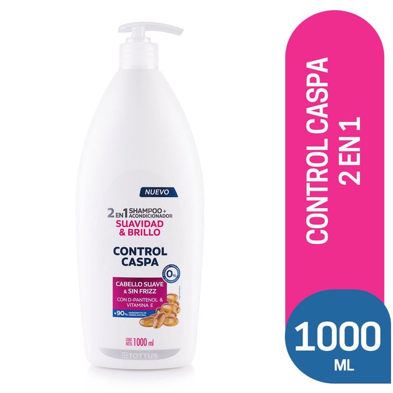 TOTTUS - Shampoo Tottus 2 en 1 Control Caspa y Suavidad Total de 1 litro