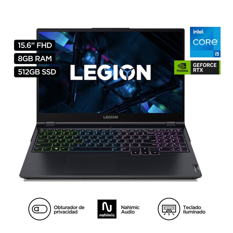 LENOVO - Laptop Gamer Legión 5I  Intel Core 5 11400H 8Gb 512Gb Ssd RTX3060 6Gb 15.6" FHD