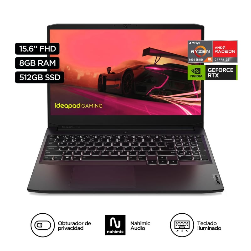 LENOVO - Laptop Gamer Ideapad 3 Amd Ryzen 5 5600H 8Gb 512Gb Ssd RTX 3050 Ti 15.6" FHD