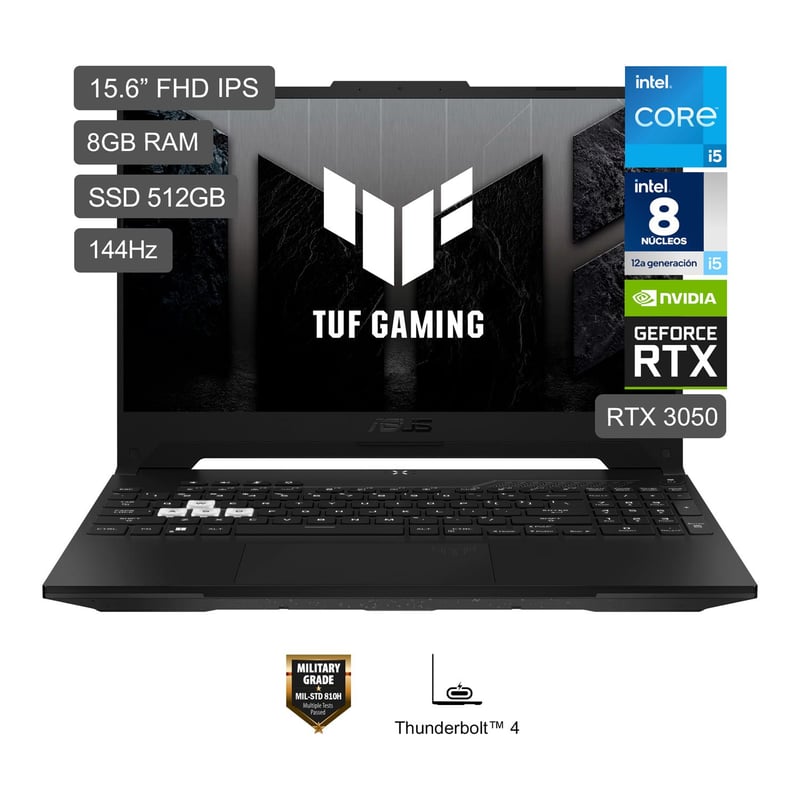 ASUS - Laptop Gamer Asus TUF Dash F15 Intel Core i5 12450H 8GB 512GB SSD RTX 3050 15.6" FHD