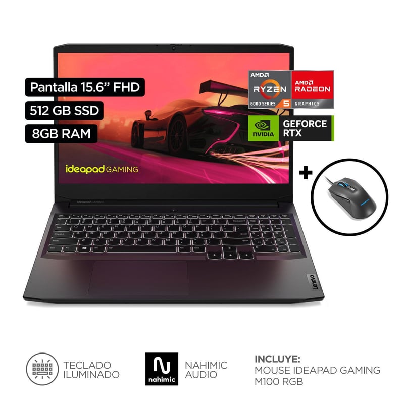 LENOVO - Laptop Ideapad Gaming3 AMD Ryzen 5 6600H 8Gb 512Gb SSD RTX 3050 15.6" FHD
