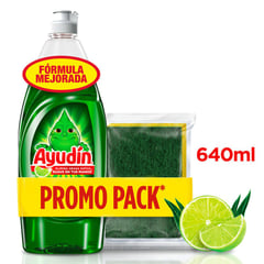 AYUDIN - Detergente Líquido Lavavajillas Ayudin Limón y Sábila 640ml + Esponja 1 kit
