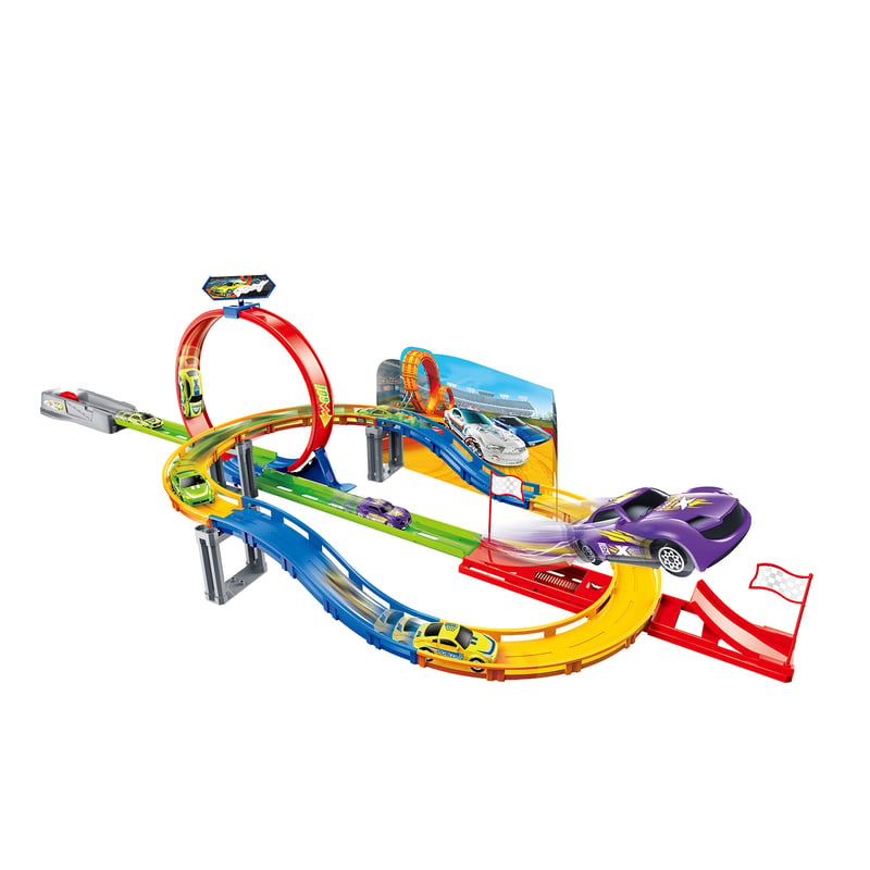 Pista De Coches Flexible De 4.5 Metros – 4 Coches, 4 Rampas Y Ventosas, Bolsa De Almacenamiento Incluida, Regalo Para Niños 3-6 Años