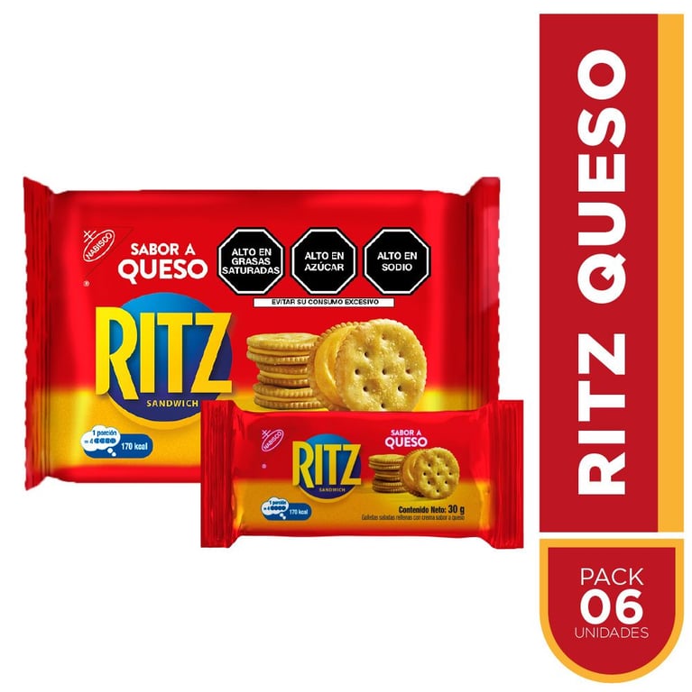 Galletas Saladas Ritz sabor Queso paquete 6und 180 g | Tottus Perú