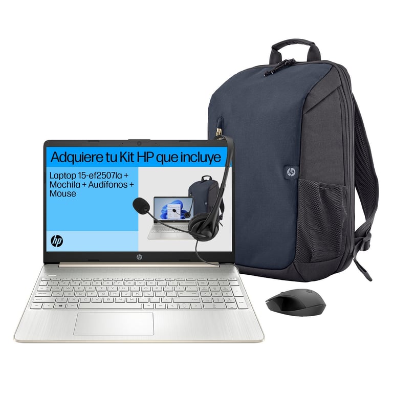 Laptop HP R5 5500U 8GB 512GB + Mochila 18L+ HDSET + Mouse | Tottus Perú