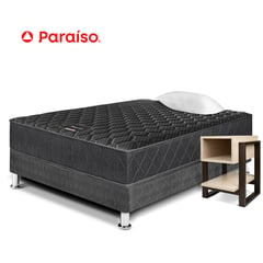 PARAISO - Cama Majestic Black 1.5 Plazas + Velador Flotante