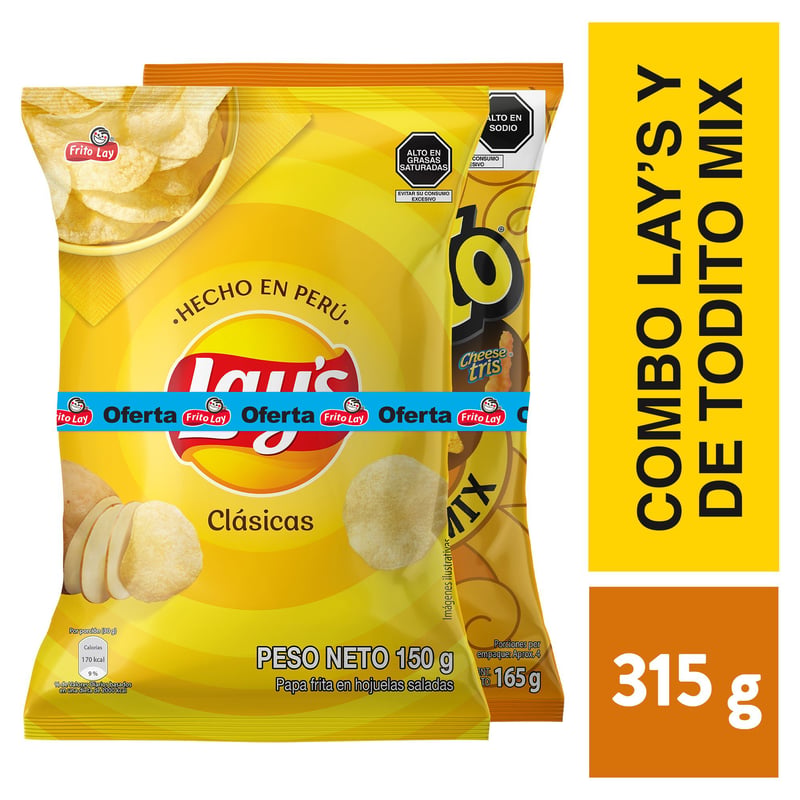 Pack Papas Lay's Clásicas 150 gr Y Detodito Mix 165 gr | Tottus Perú