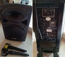 Parlante portatil. Marca: Temeisheng, Modelo: DP-297, Entrada USB, Entrada SD Card, Auxiliar R L, Moduladores de sonido, Cuenta con cargador y 2 microfonos.