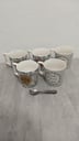 5 Tazas con diseños + 6 cucharitas de acero inox. (Picados)