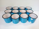 12 Tazas de Porcelana Celeste con motas blancas (Picados, sin manija)