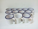 12 Tazas de Porcelana Blanco con borde azul (Picados)