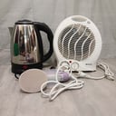 Caloventor marca BIONICA + Hervidora de acero de 2,00 litros marca SCARLETT + Plancha a vapor marca GWD (Nuevos en caja)