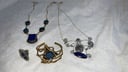 CONJUNTO DE JOYAS CON LAPIZLÁZULI, COLLAR CON PIEDRA LAPILÁZULI Y TURMALINA AZUL, COLLAR, BRAZALETE Y ANILLO ARTESANALES VINTAGE CON LAPIZLÁZULI