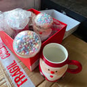 3 Tazas de cerámica de Papá Noel con tapa (Buen estado)