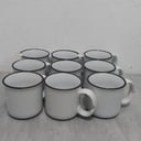 9 Tazas de Porcelana Blanco (Todos Picados) con manija