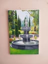 Cuadro pintura de óleo fuente en el jardín 92cm x 60cm
