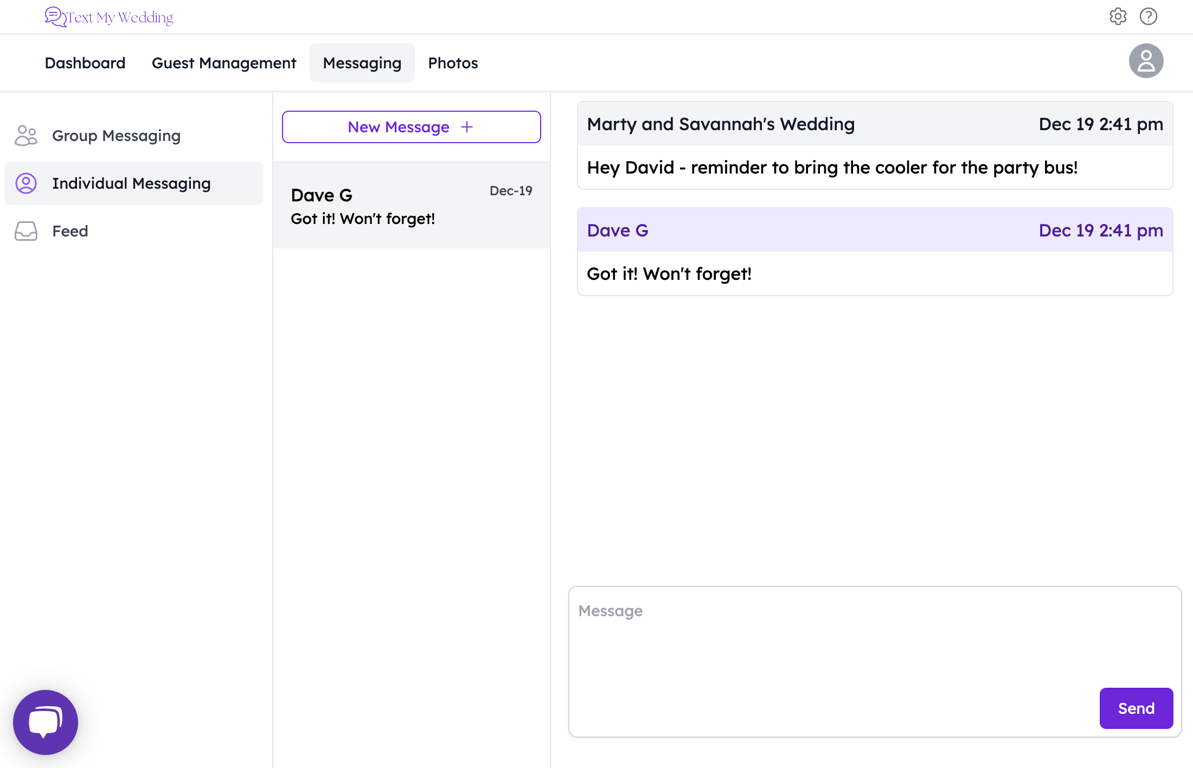 send individual messages with text my wedding