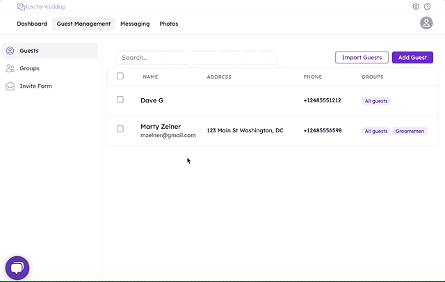 bulk editing guests in text my wedding