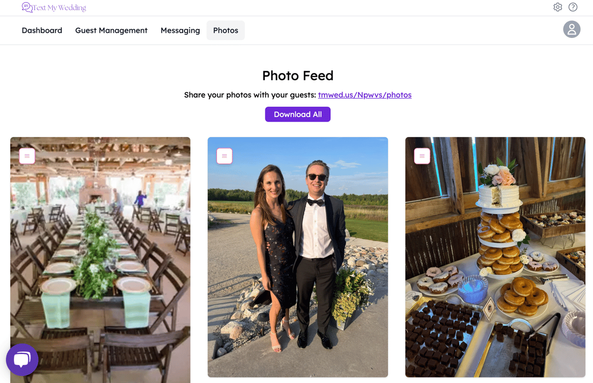 Text my wedding photo feed