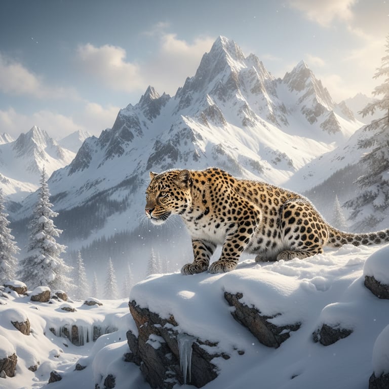 leopard in snow mountain
