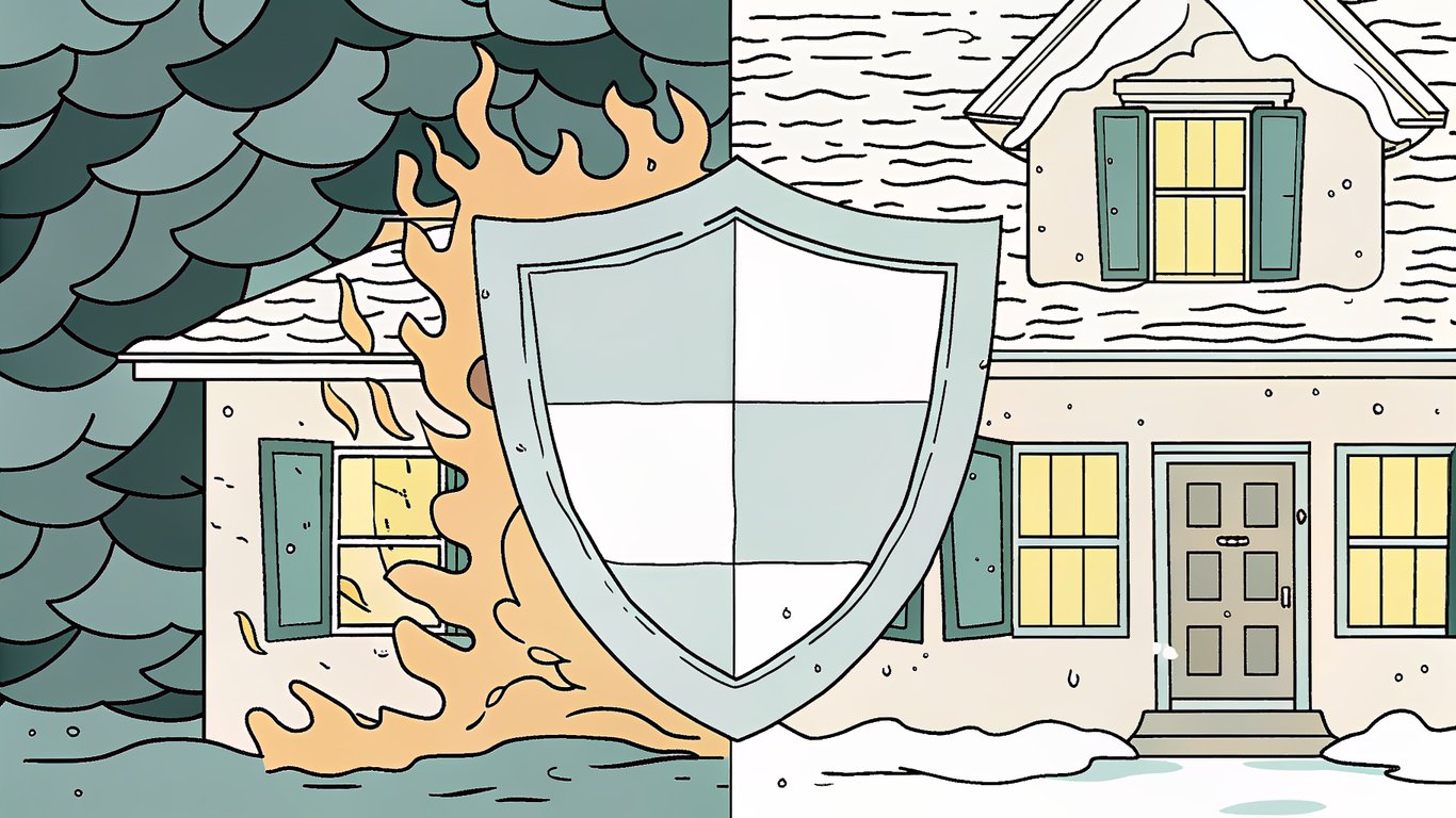 A shield protecting a house from heat and cold, symbolizing R-value and thermal resistance.