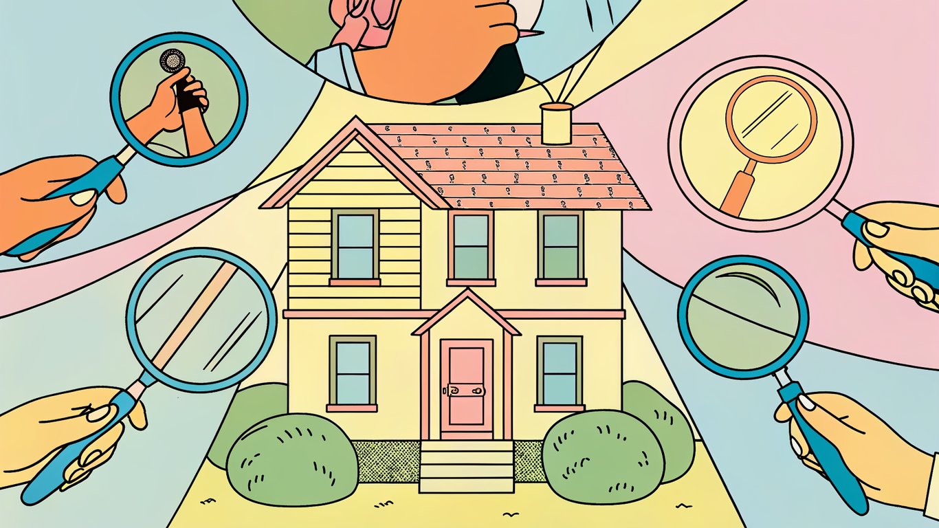 Illustration of a house undergoing an energy audit, depicted as a medical examination.