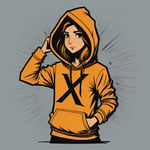 cartoon image of a straight edge girl in an orange hoodie