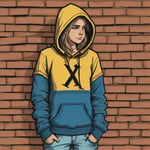 Straight Edge Teen- yellow and blue hooded sweatshirt