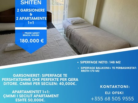 Shiten 2 Garsoniere dhe 2 Apartamente 1+1, vetëm 200 m nga deti 🌊