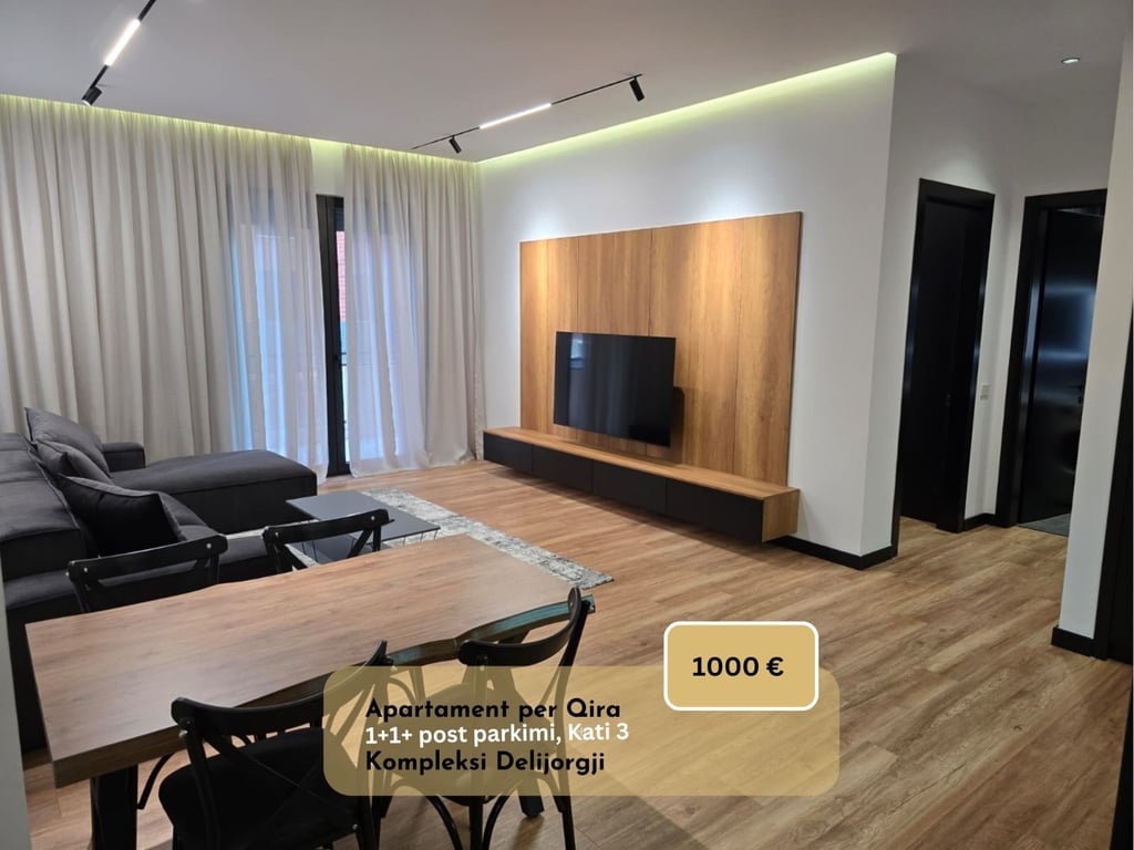 🏡 A luxurious 1+1 apartment is for rent in the Delijorgji Complex – Kavaja Street, Tirana.