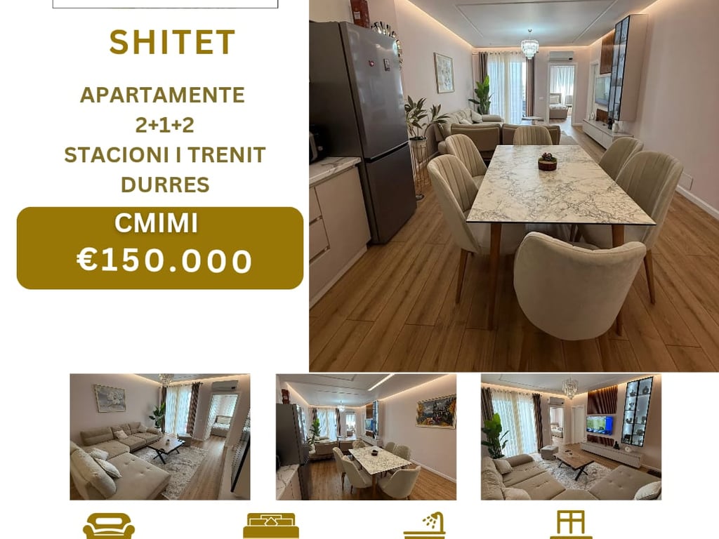 ✦ Apartament 2+1+2 | 107m² | Super Investim &amp; Totalisht i Mobiluar | Stacioni i Trenit, Durrës ✦ 150000