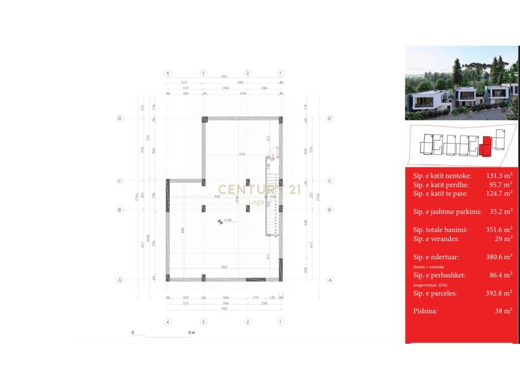 Vendita di una villa a 3 piani con piscina.