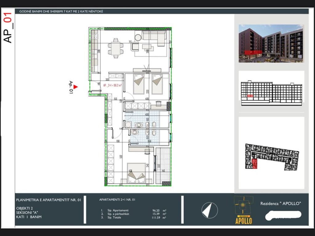 Apartment 2+1+2 for sale in Paskuqan, APOLLO Residence.