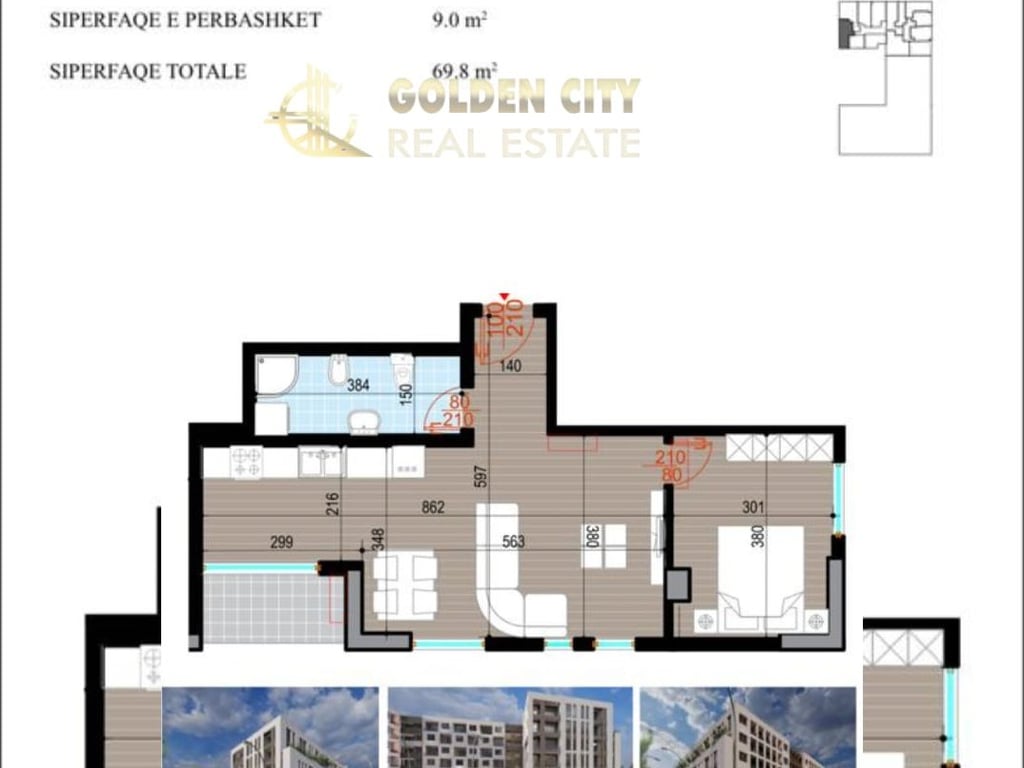 Shitet Apartament 1+1 1050€m2 Golem 