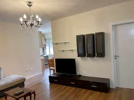 A 1+1 furnished apartment is for sale in a modern style in the Paris Commune, opposite the park. 11th floor, water and electricity 24 hours, elevator.