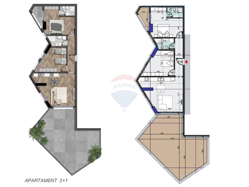 Apartament 2+1+ verande per shitje te Kupola !