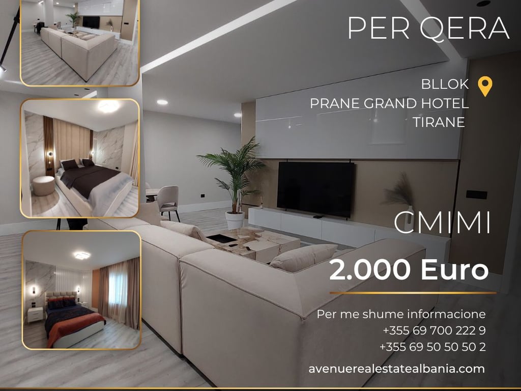 Jepet me Qira apartament 2+2+2 tualete Bllok, Tirane