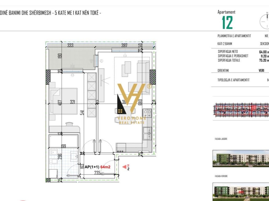 SHITET APARTAMENT 1+1 NE BATHORE 60.000 EURO 