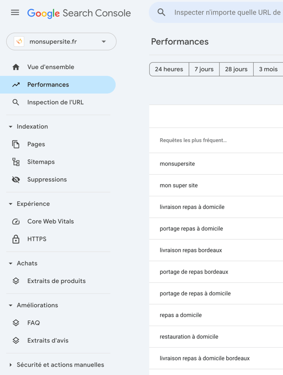 Visualisation des performances SEO dans la google search console